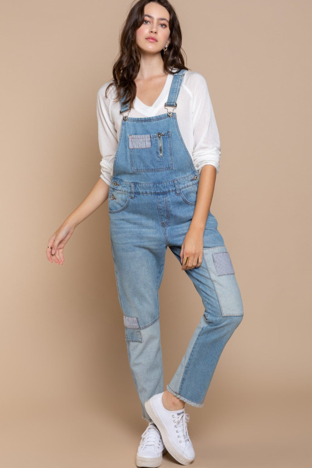 POL Front Chest Zipper Slim Leg Denim Overalls - Myfave Denim