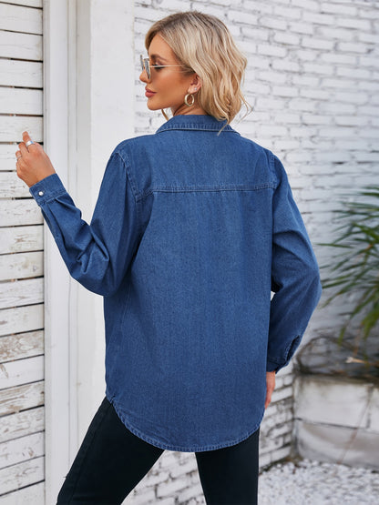 Button Up Collared Neck Denim Jacket - Myfave Denim