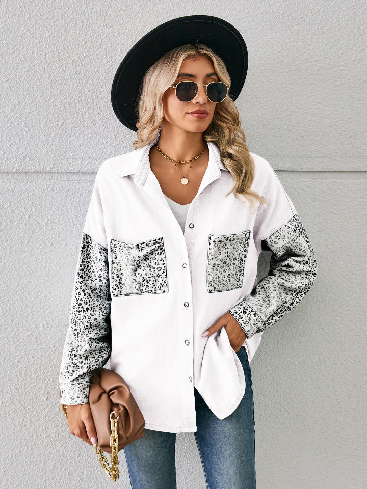 Leopard Button Up Denim Jacket - Myfave Denim