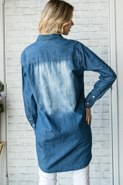 Veveret Pocketed Button Up Washed Denim Shirt - Myfave Denim