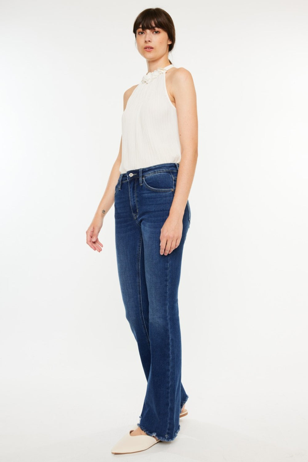 Kancan Cat's Whiskers Raw Hem Flare Jeans - Myfave Denim