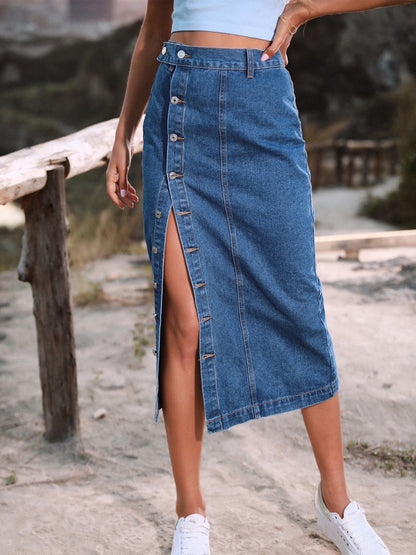 Button Down Denim Skirt - Myfave Denim