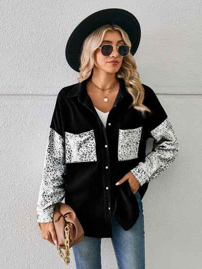 Leopard Button Up Denim Jacket - Myfave Denim