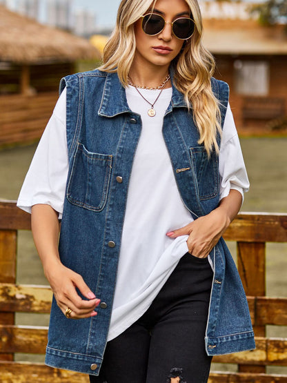 Button Down Denim Vest - Myfave Denim