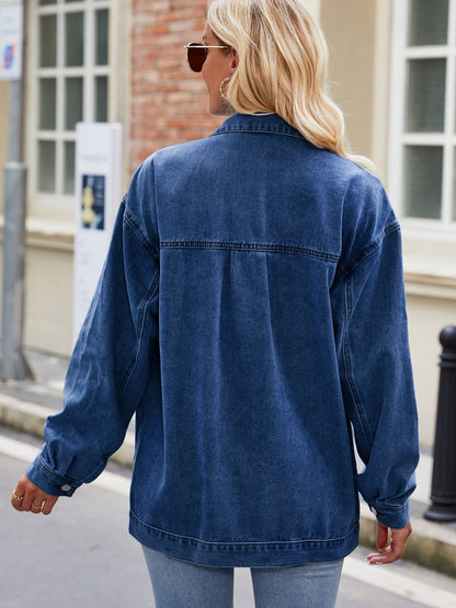 Button Up Denim Jacket with Pockets - Myfave Denim