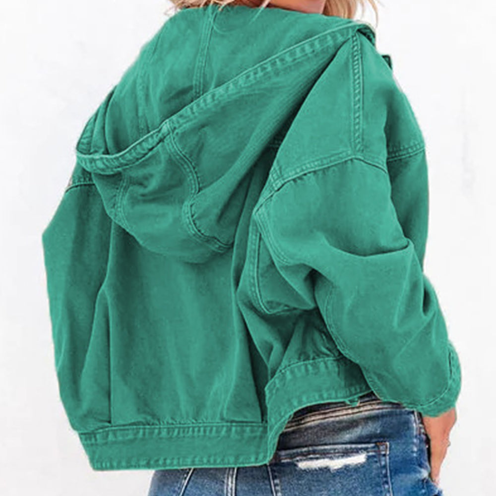 Hooded Dropped Shoulder Denim Jacket - Myfave Denim