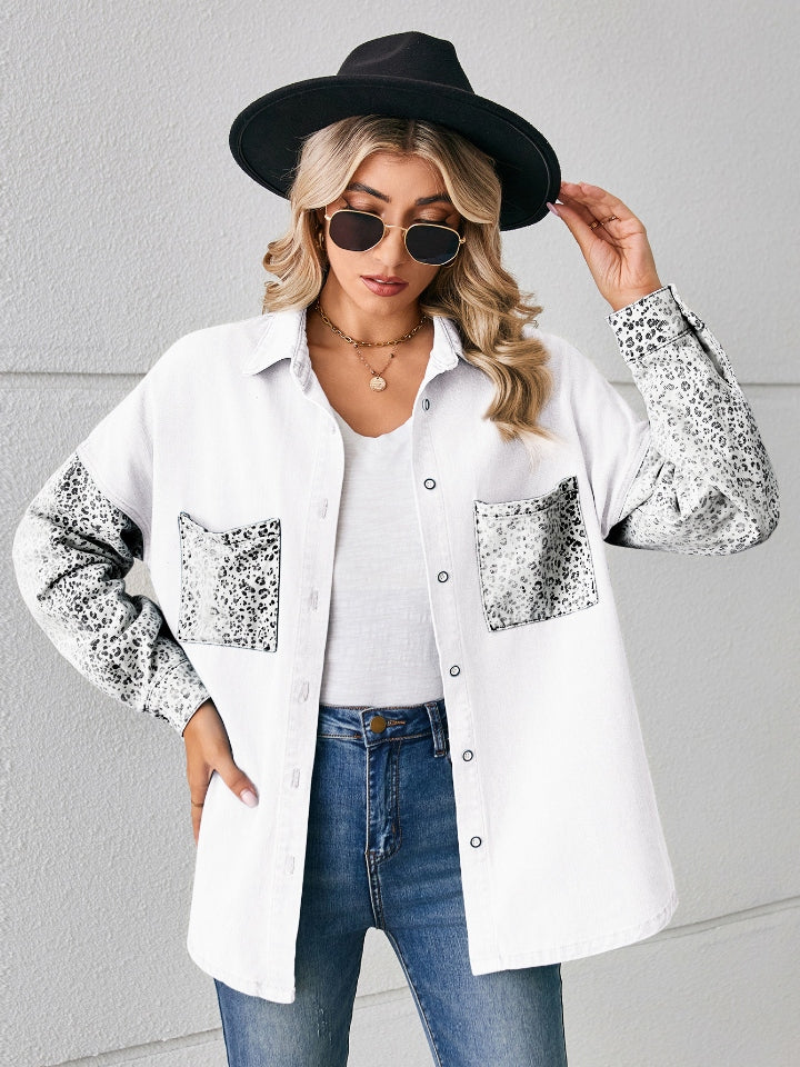 Leopard Button Up Denim Jacket - Myfave Denim