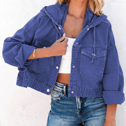 Hooded Dropped Shoulder Denim Jacket - Myfave Denim