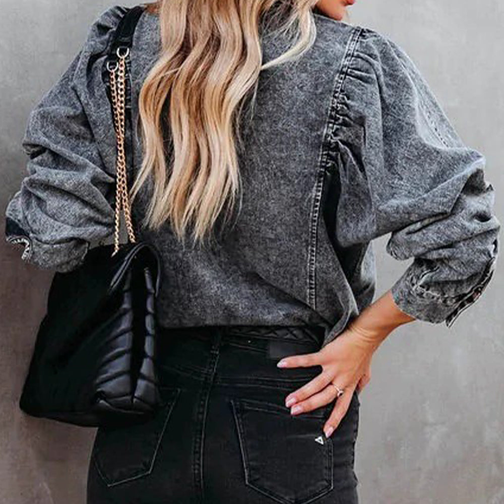 Collared Neck Buttoned Denim Shirt - Myfave Denim