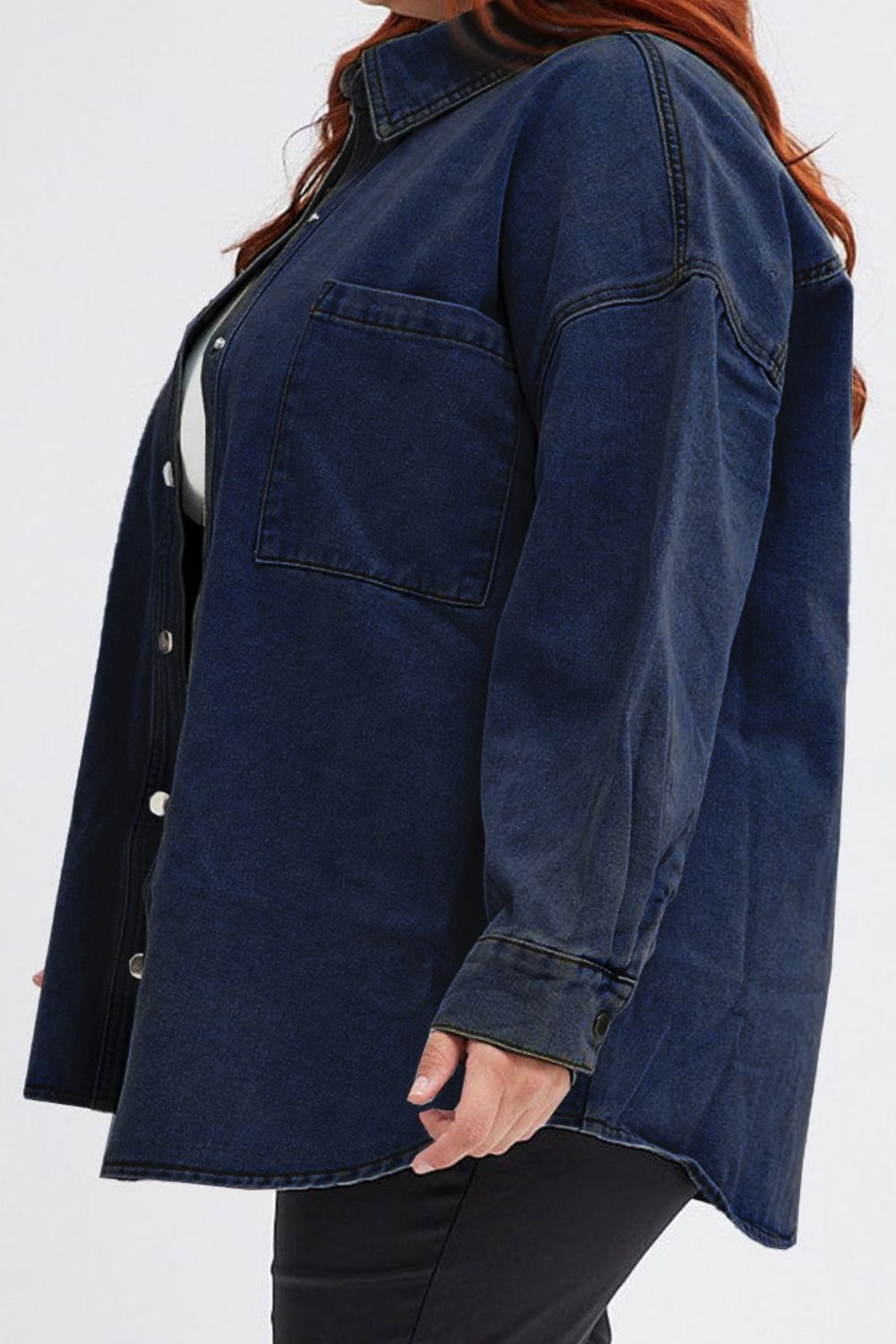 Plus Size Snap Down Pocketed Denim Jacket - Myfave Denim