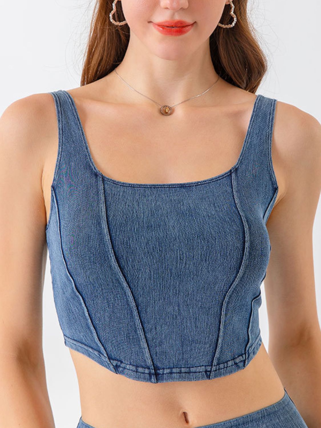 Seam Detail Cropped Denim Tank - Myfave Denim