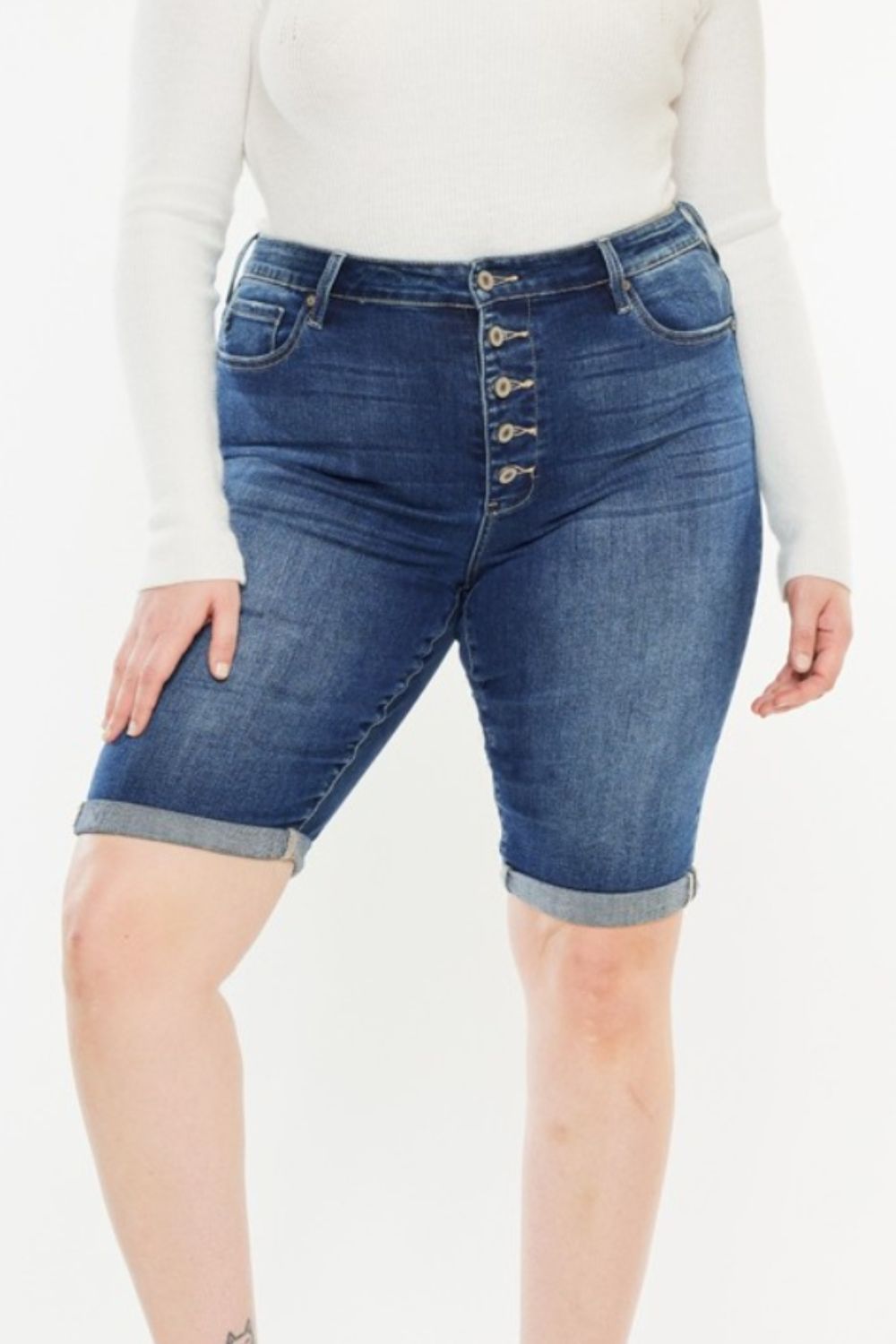 Kancan Full Size Cat's Whiskers Button Fly Denim Shorts - Myfave Denim