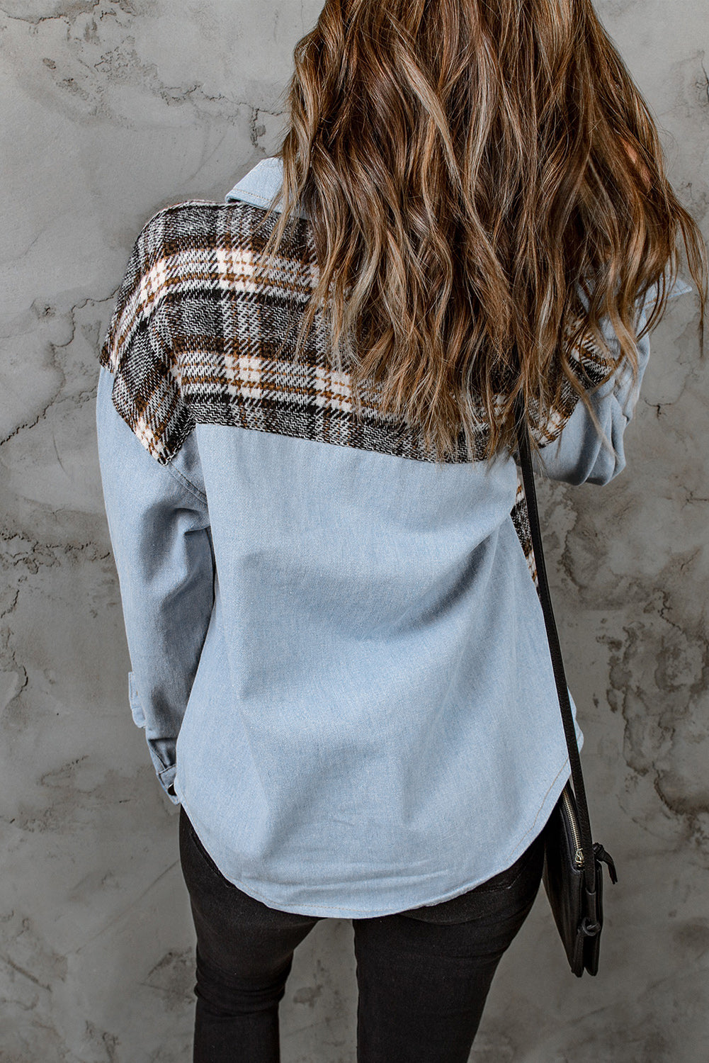 Plaid Pocketed Button Up Denim Jacket - Myfave Denim