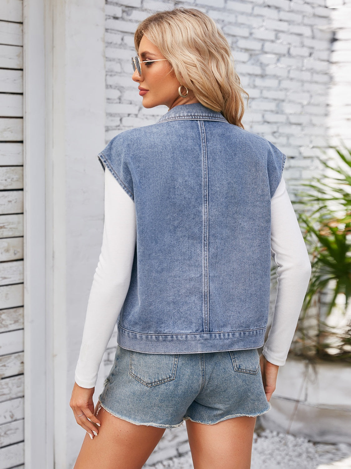 Cap Sleeve Denim Jacket with Pockets - Myfave Denim