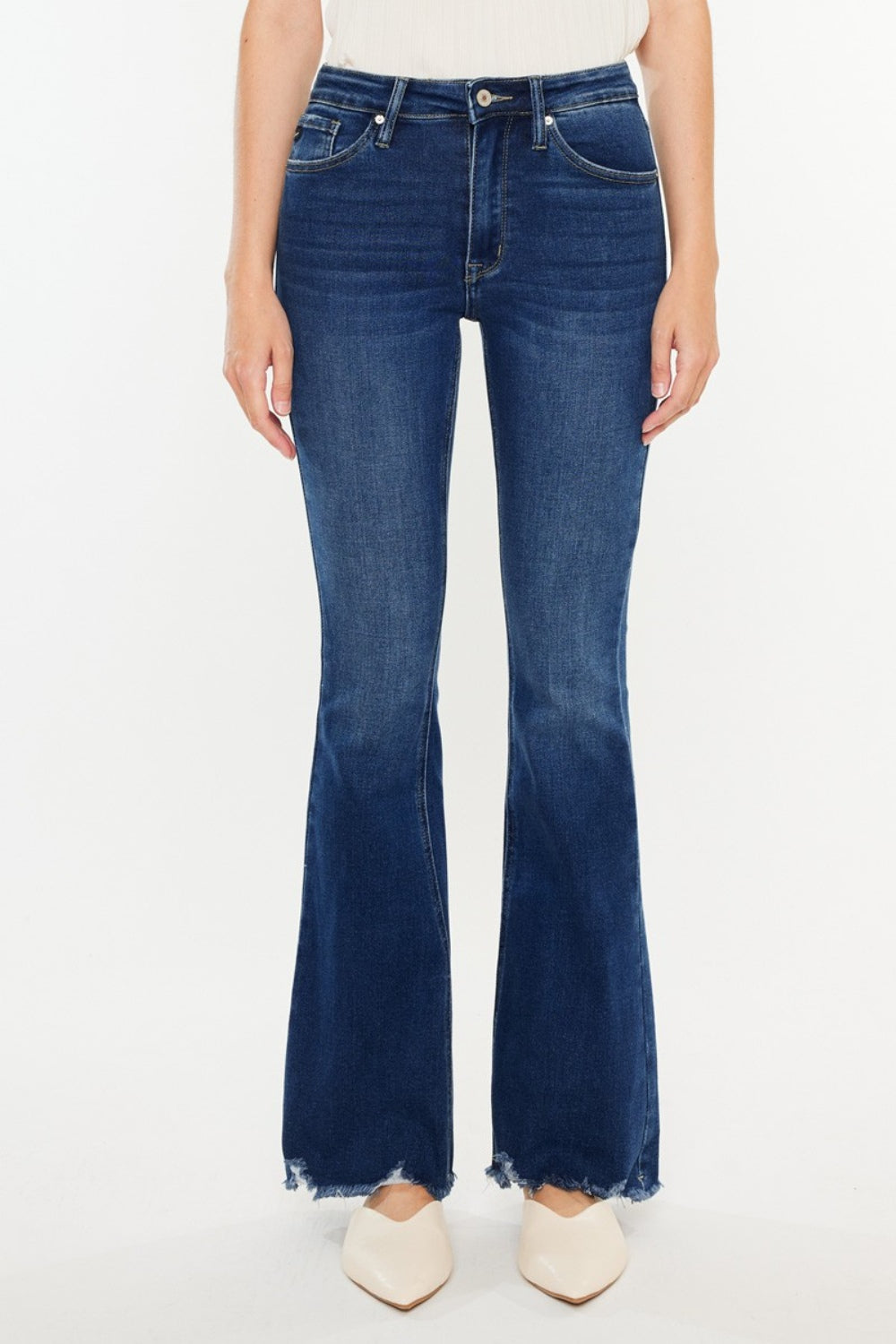 Kancan Cat's Whiskers Raw Hem Flare Jeans - Myfave Denim