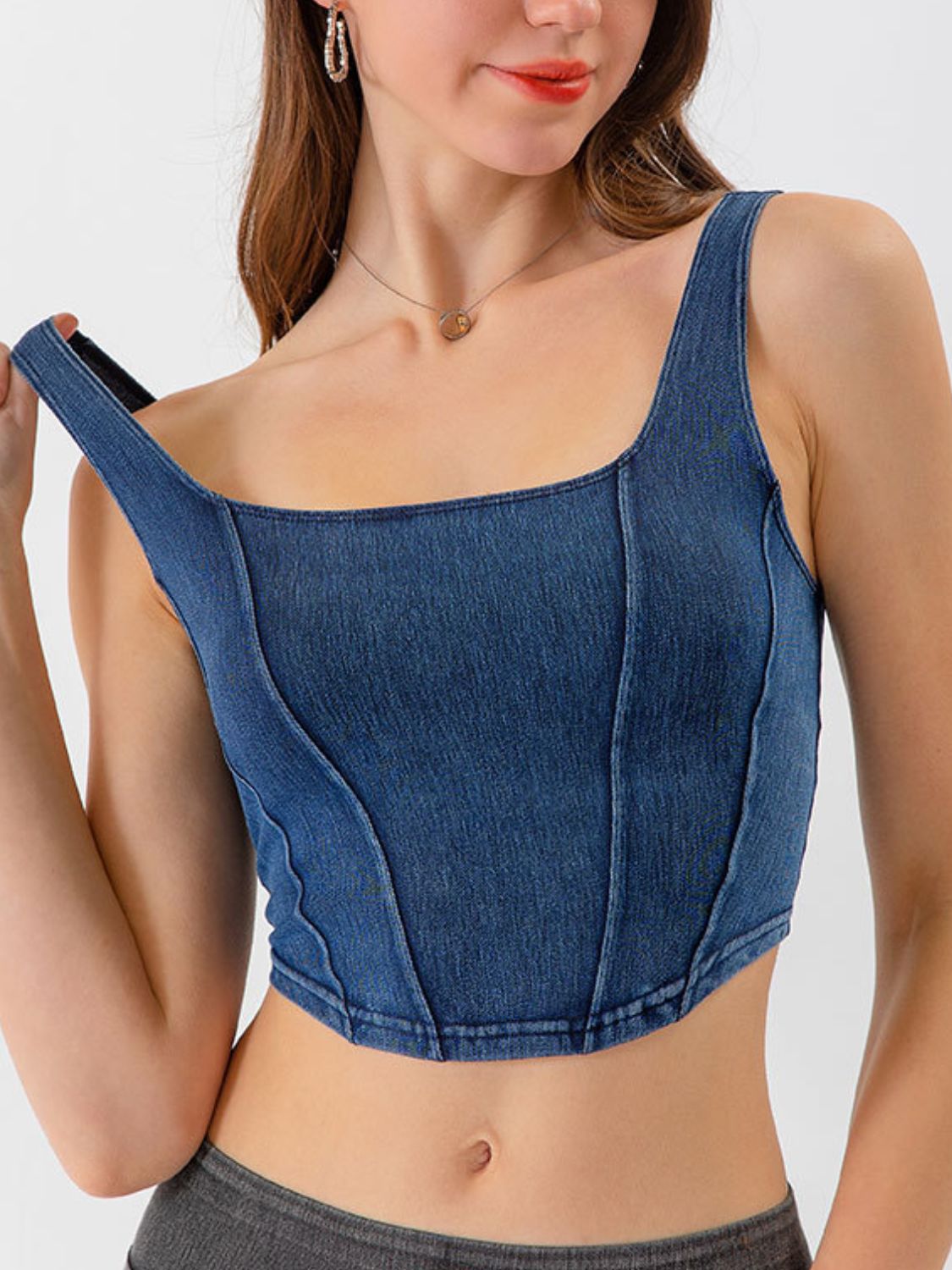 Seam Detail Cropped Denim Tank - Myfave Denim