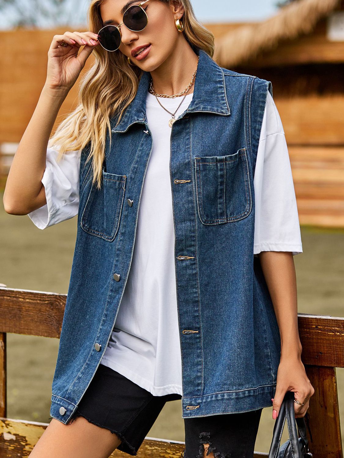 Button Down Denim Vest - Myfave Denim