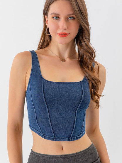 Seam Detail Cropped Denim Tank - Myfave Denim