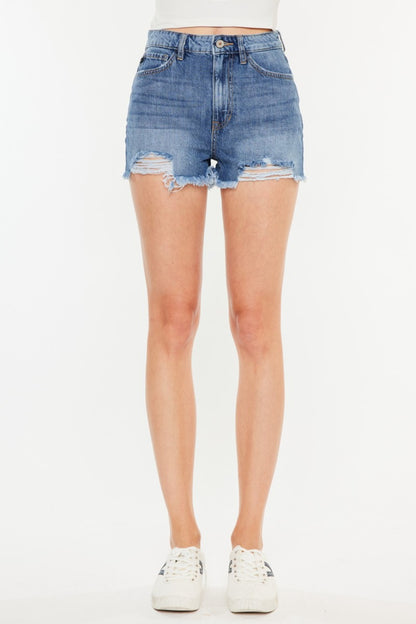 Kancan Distressed Raw Hem High Waist Denim Shorts - Myfave Denim