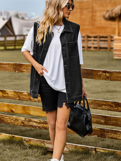 Button Down Denim Vest - Myfave Denim