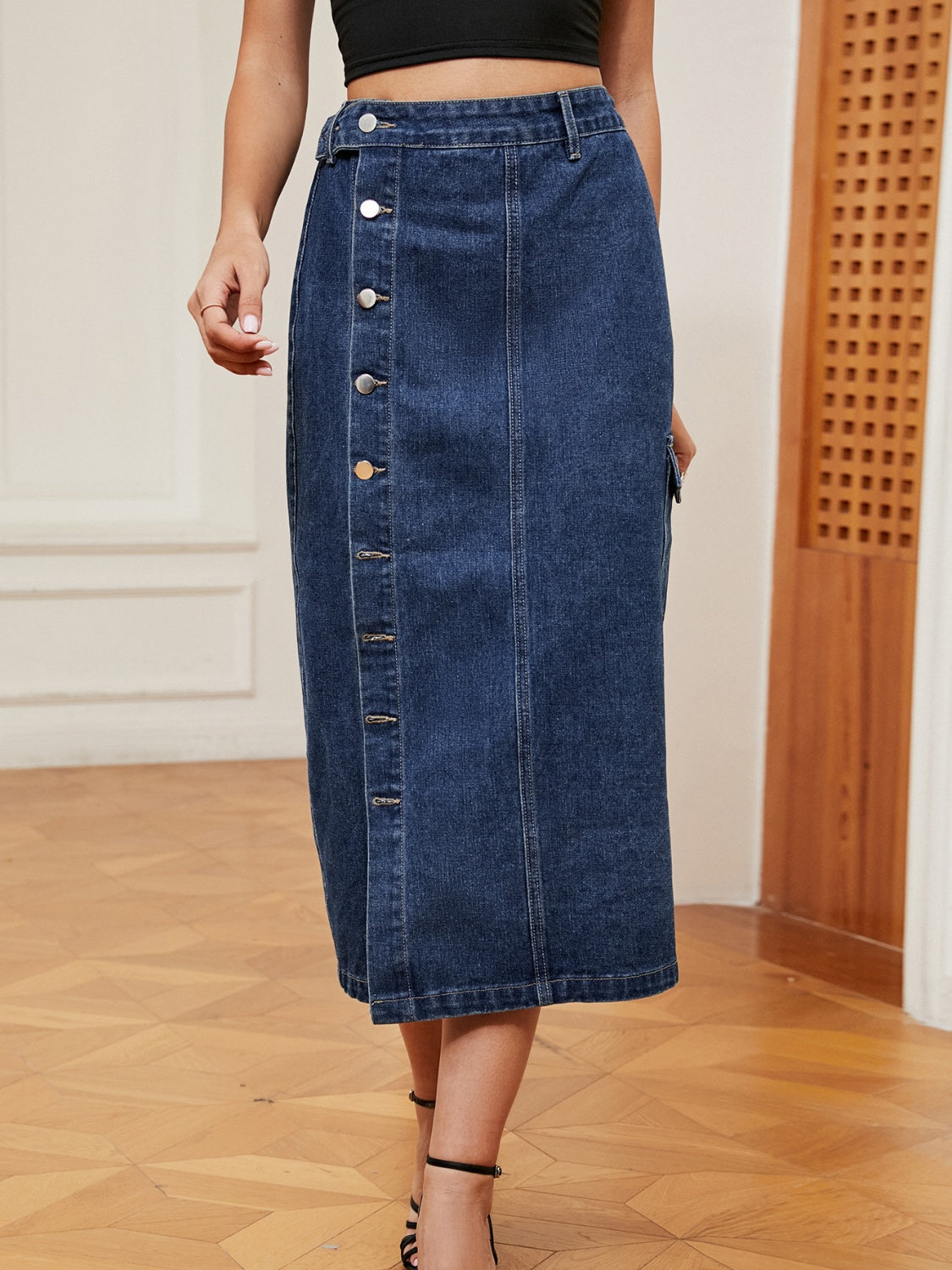 Button Down Denim Skirt - Myfave Denim