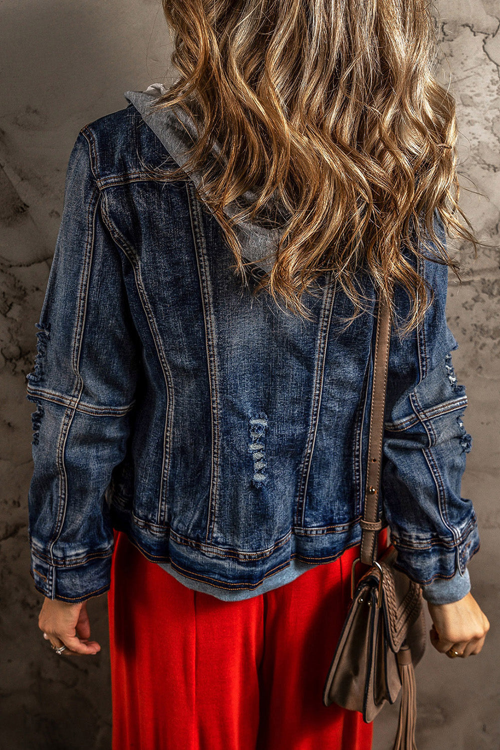 Contrast Zip-Up Hooded Denim Jacket - Myfave Denim