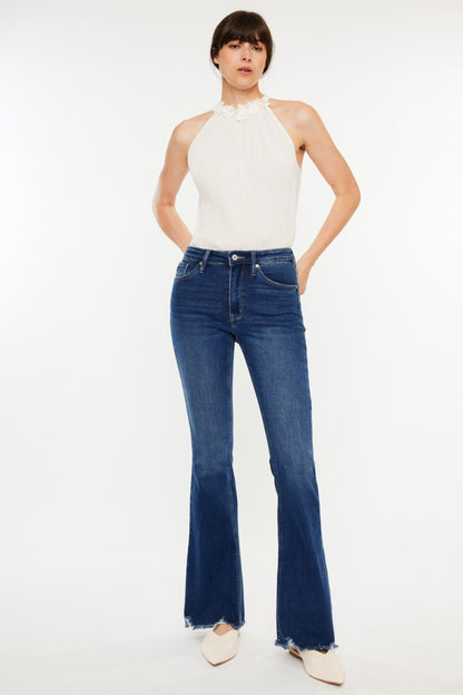 Kancan Cat's Whiskers Raw Hem Flare Jeans - Myfave Denim