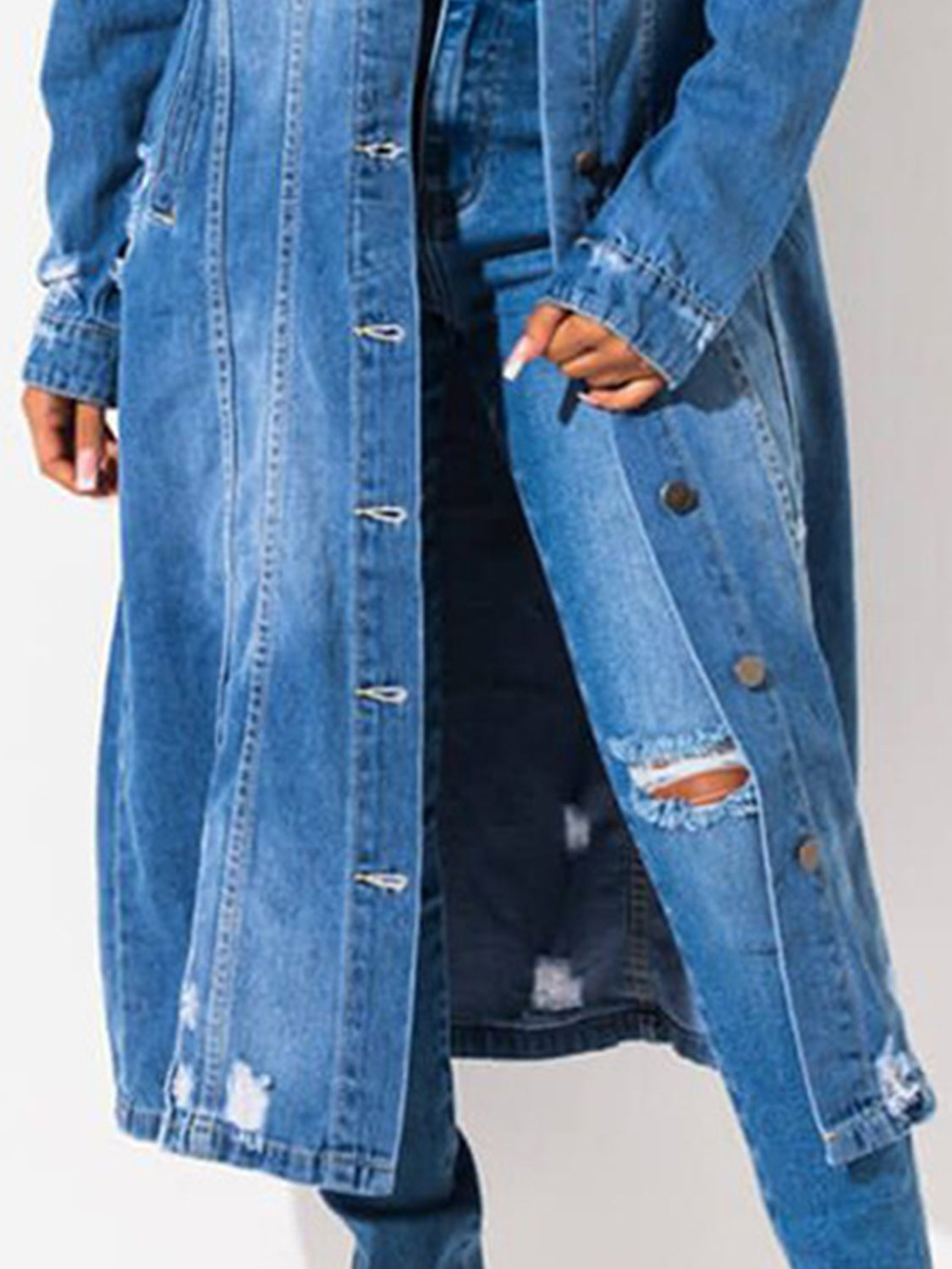 Long Sleeve Raw Hem Denim Jacket - Myfave Denim