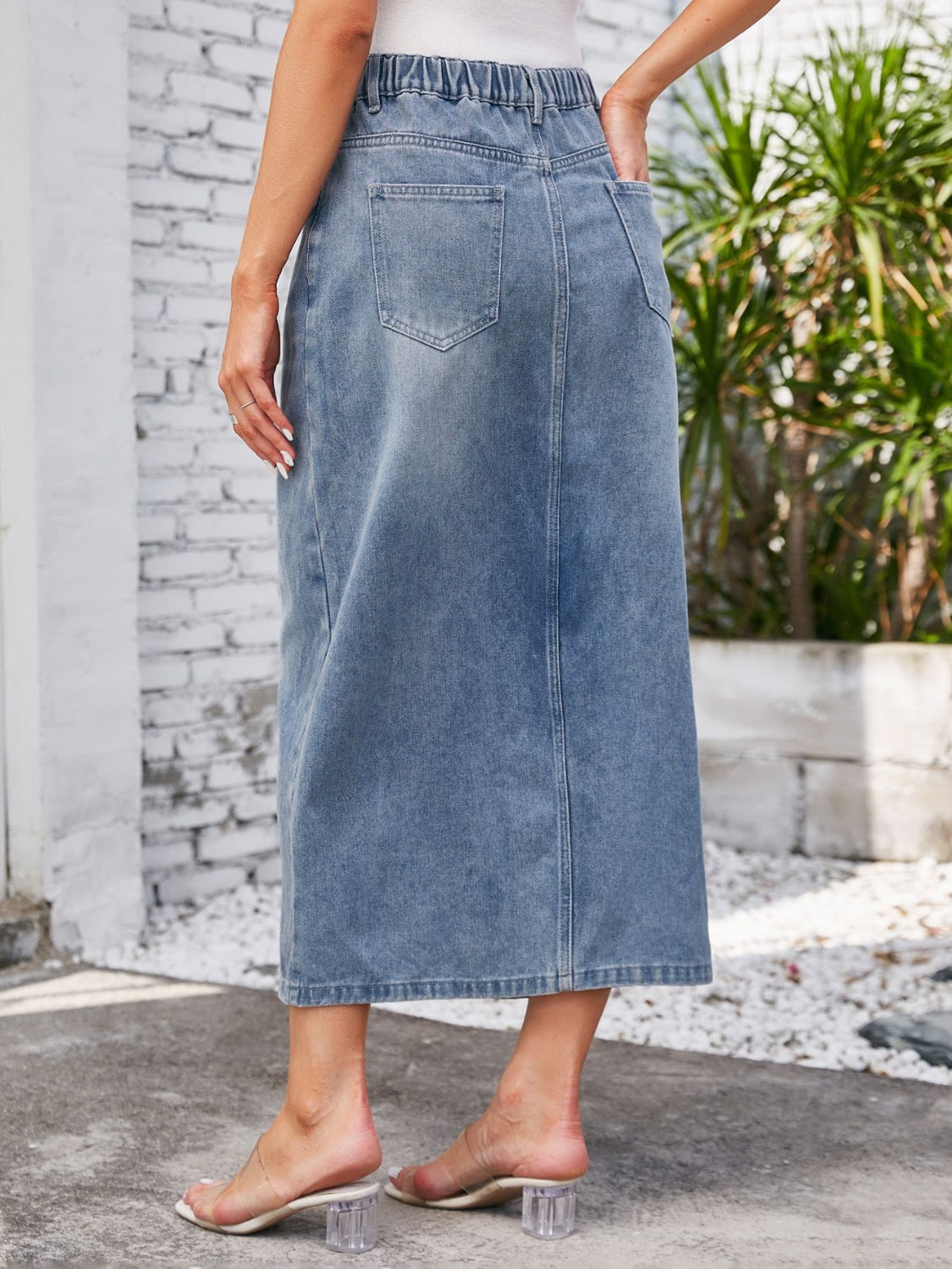 Slit Midi Denim Skirt with Pockets - Myfave Denim