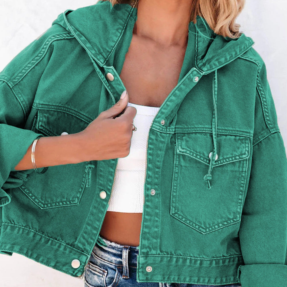 Hooded Dropped Shoulder Denim Jacket - Myfave Denim