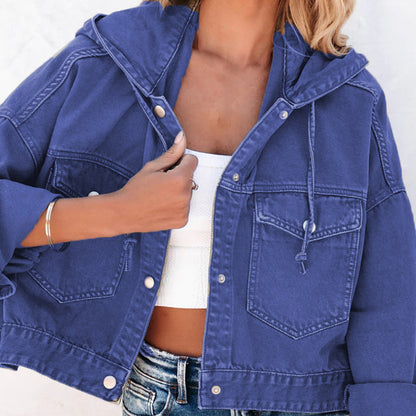 Hooded Dropped Shoulder Denim Jacket - Myfave Denim