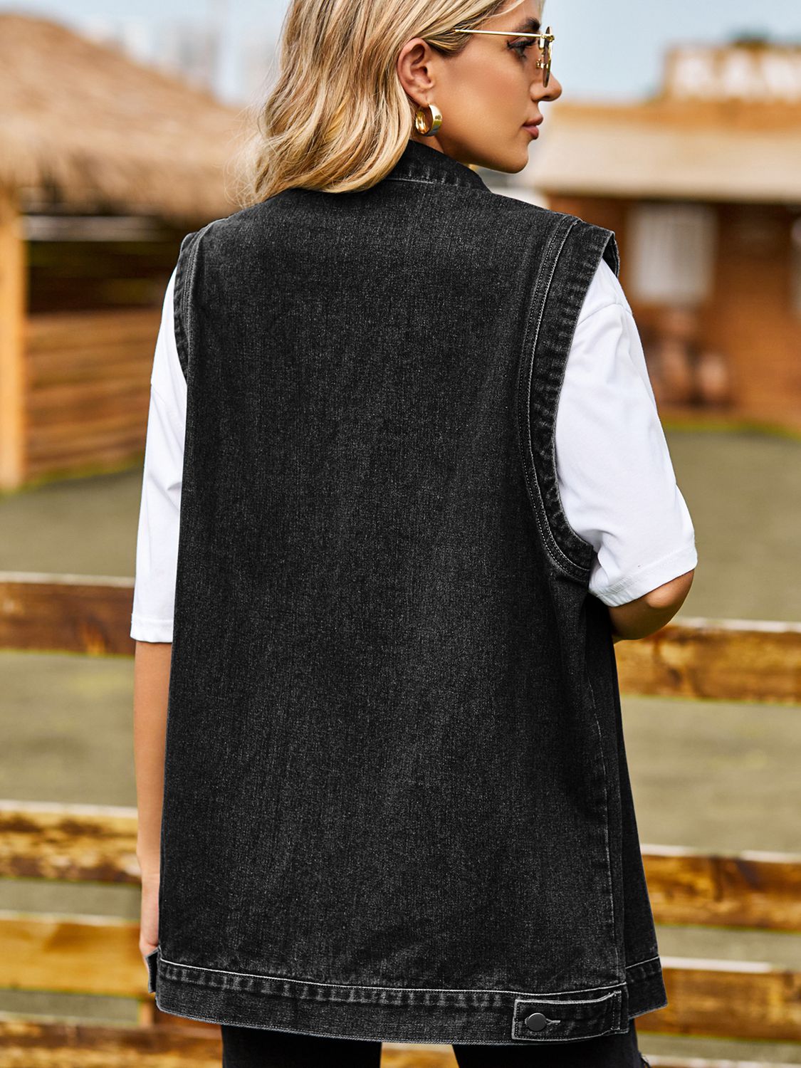 Button Down Denim Vest - Myfave Denim