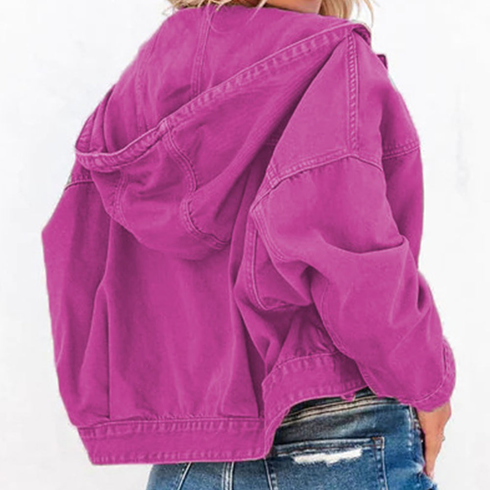 Hooded Dropped Shoulder Denim Jacket - Myfave Denim