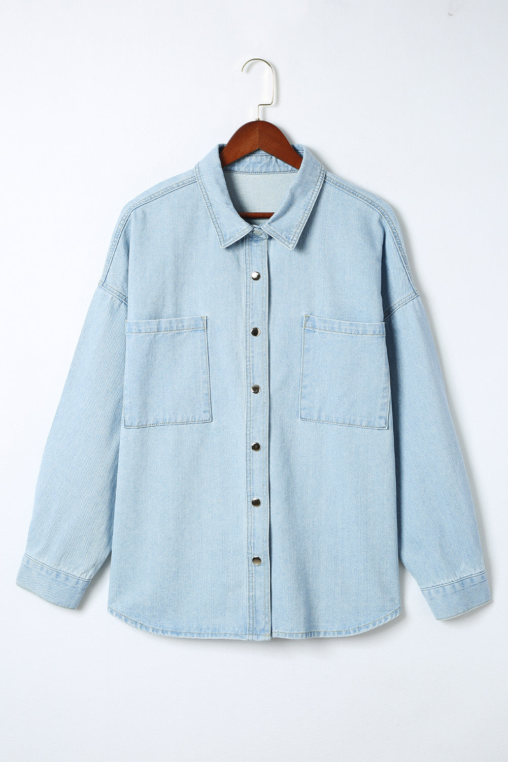 Plus Size Snap Down Pocketed Denim Jacket - Myfave Denim