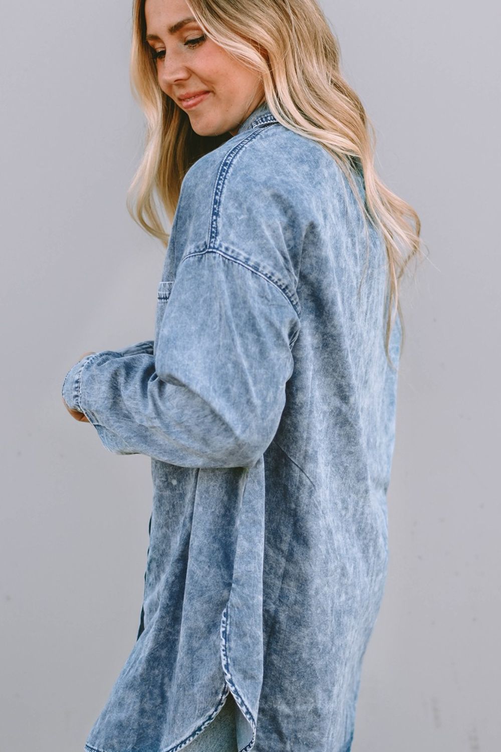 Button Up Dropped Shoulder Denim Top - Myfave Denim