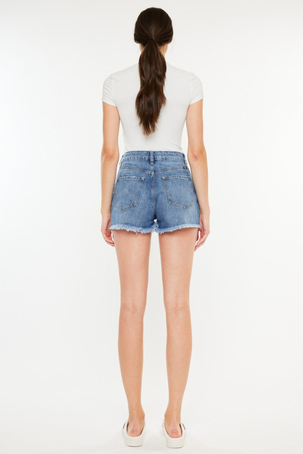 Kancan Distressed Raw Hem High Waist Denim Shorts - Myfave Denim