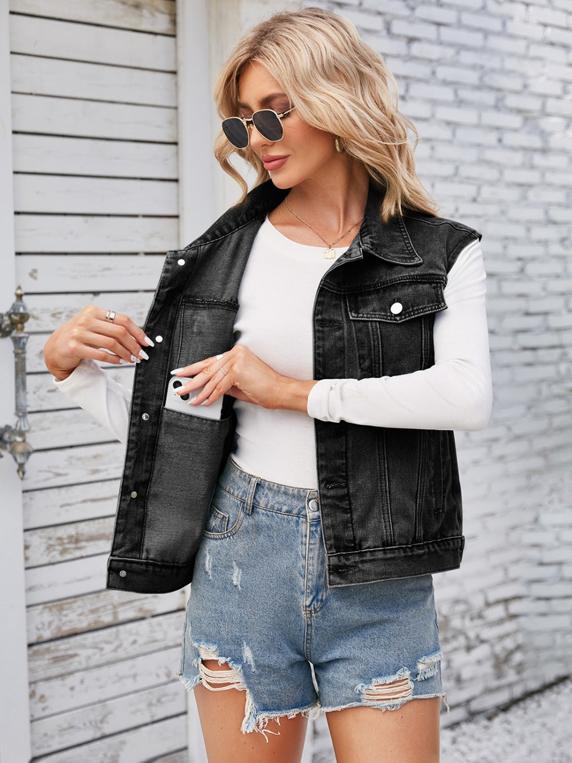 Button Up Cap Sleeve Denim Jacket - Myfave Denim